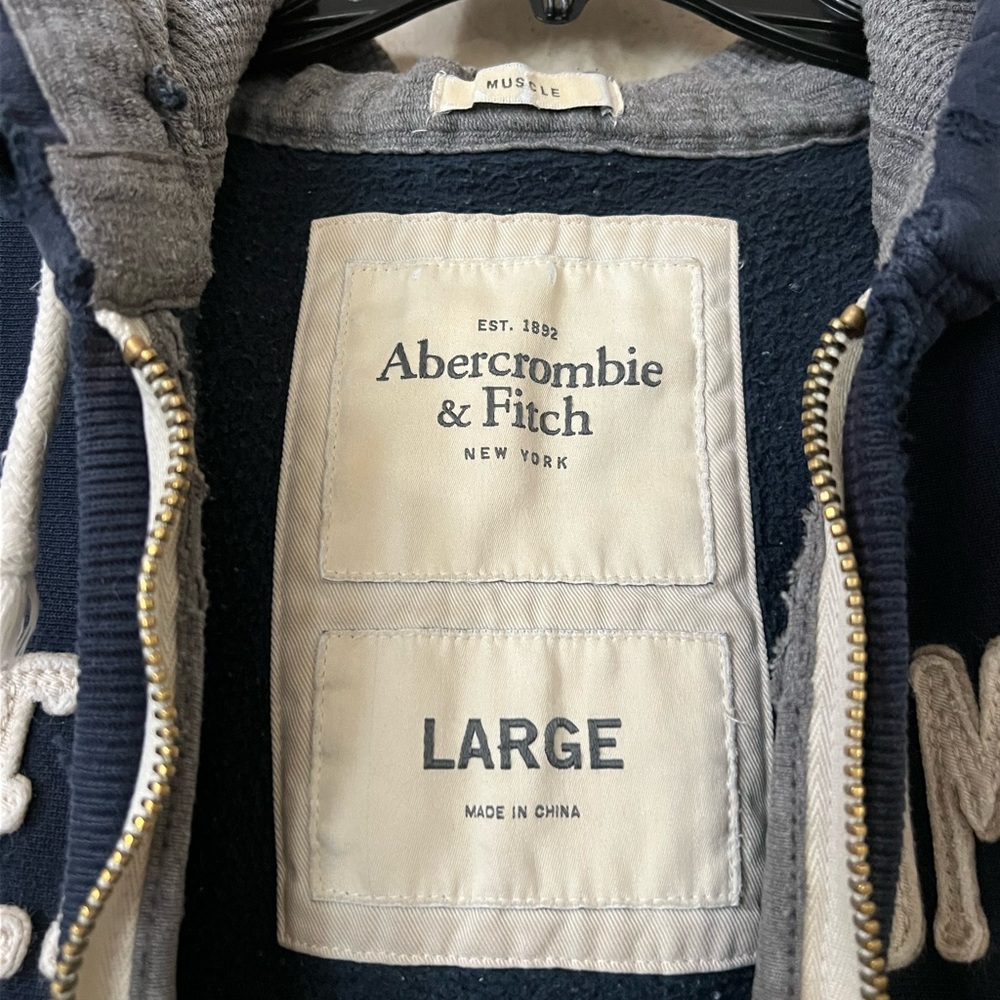 Abercrombie & Fitch vintage distressed logo zip up muscle hoodie sweatshirt Y2K - Picture 11 of 13